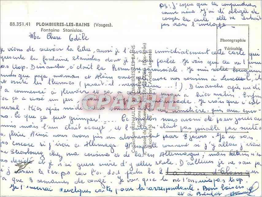 CPM Plombieres les Bains (Vosges) Fontaine Stanislas — Verso