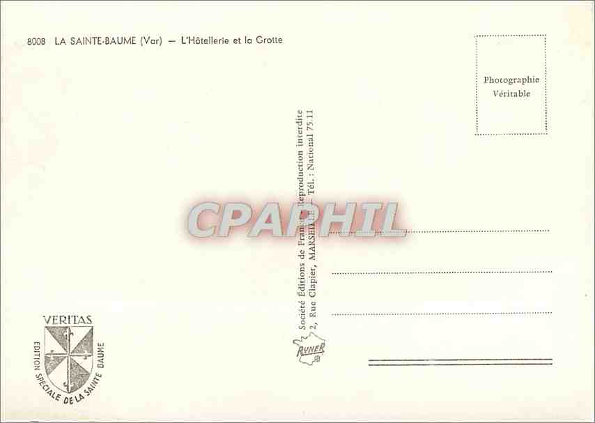 CPM La Sainte Baume (Var) L'Hotellerie et la Grotte — Rückseite