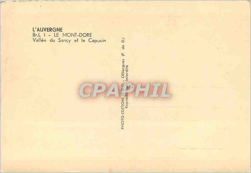 CPM L'Auvergne Le Mont Dore Vallee du Sancy et le Capicin — Verso