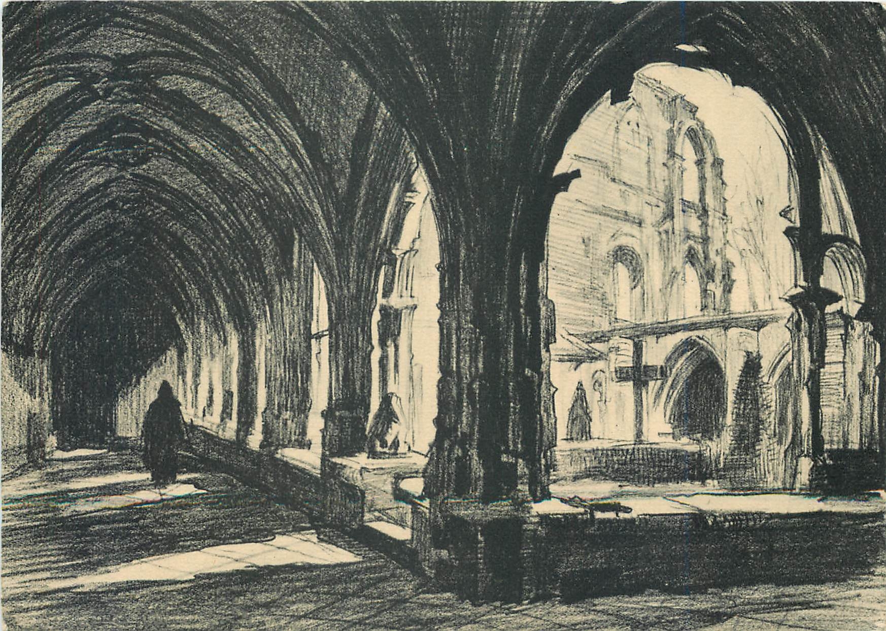 CPM Abbaye St Wandrille Fondee en 649 le cloitre et l'ancienne abbatialle (XIIIe XVe s)