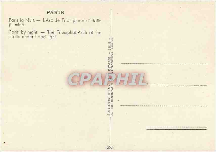 CPM Paris La Nuit L'Arc de triomphe de l'Etoile illumine — Rückseite
