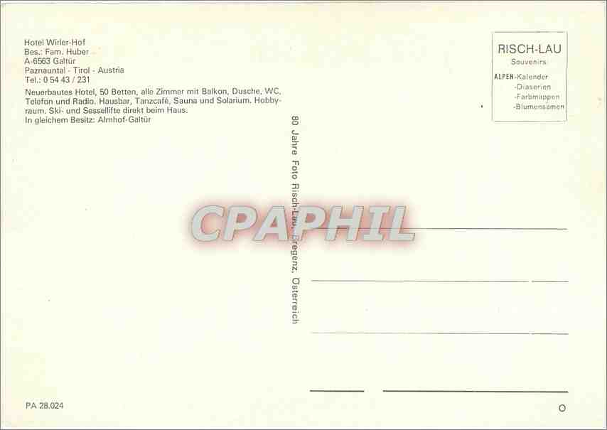 CPM Hotel Wirlerhor Galtur Tirol — Back