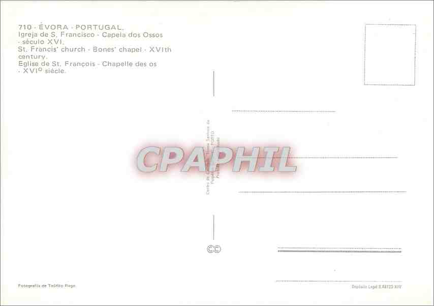 CPM Evora Portugal St Francis church Bones chapel XVIth cnetury — Back