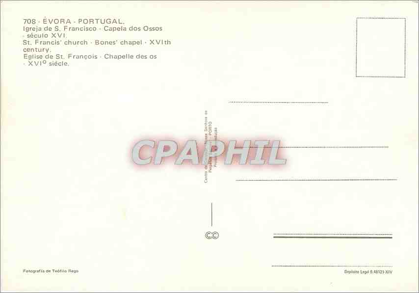 CPM Evora Portugal St Francis church Bones chapel XVIth Century — Back