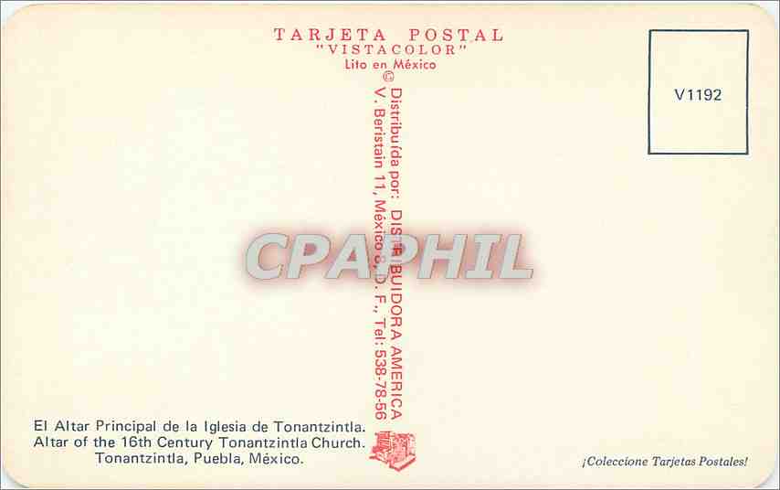 CPM Altar of the 16th Cntury Tonantzintla Church Mexico — Rückseite