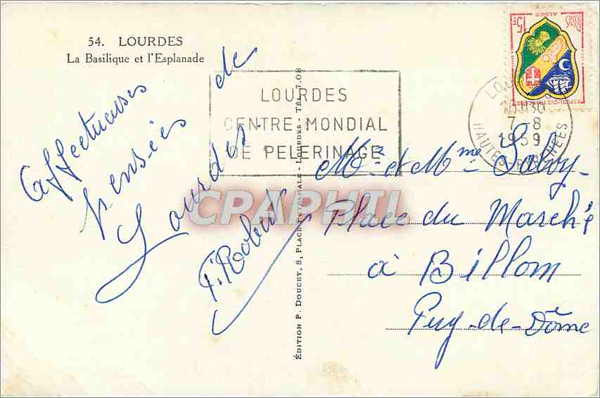 CPM Lourdes La Basilique et l'Esplanade — Verso