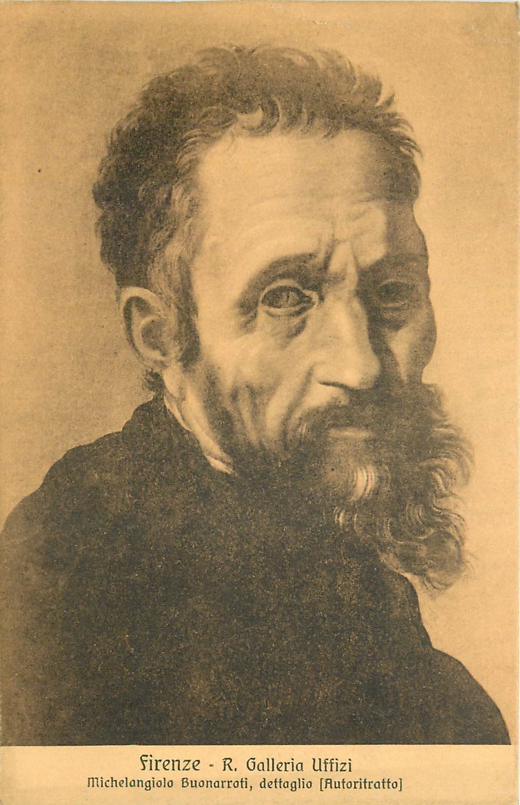 CPA Firenze R Galleria Uffizi Michelangiolo buonarrofo dettaglio (autoritratto)