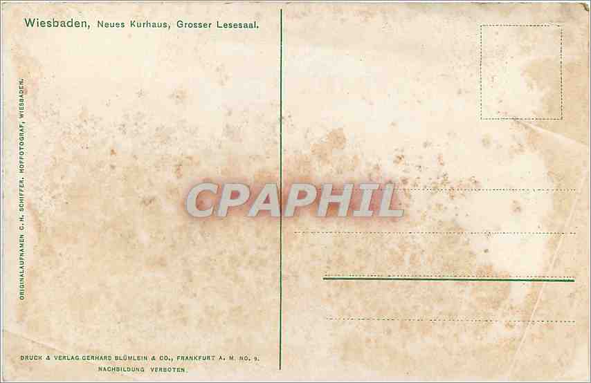 CPA Wiesbaden Neues Kurhaus Lesessal — Rückseite