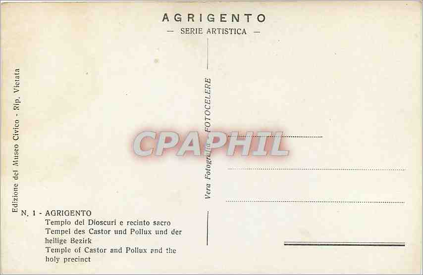 CPA Agrigento Tempple of Castoe and Pollux and the Holy Precinet — Rückseite