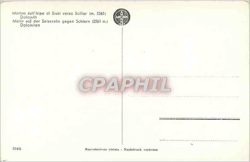 CPA Motive sull'Alpe du Suisi verso Scillar (m 2561)Dolomiti — Rückseite