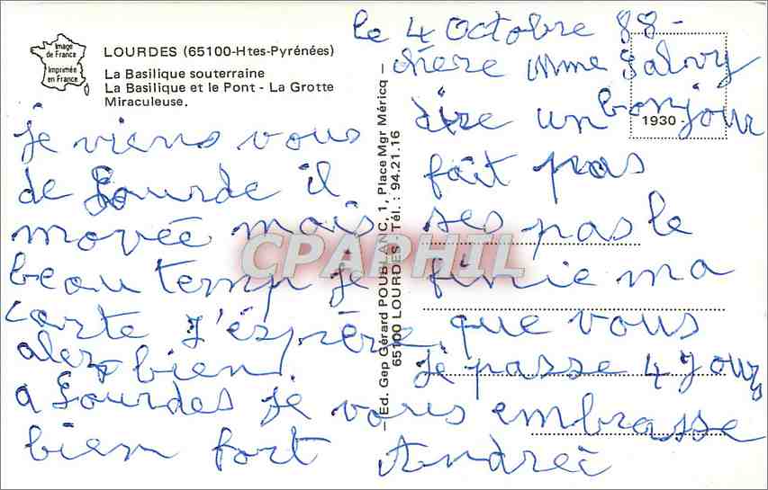 CPM Lourdes (Htes Pyr) La Basilique Souterraine La basilique et le Pont La Grotte Miraculeuse — Verso