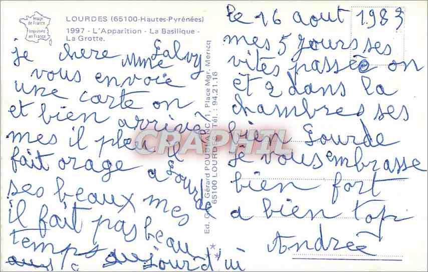 CPM Lourdes (Hautes Pyr) L'Apparition la Bassilique La Grotte — Rückseite
