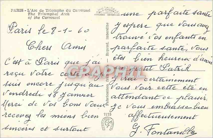 CPM L'Arc de Triomphe du Carroussel — Rückseite