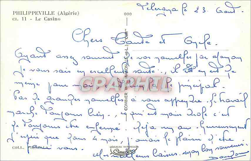 Philippeville (Algérie) — Le Casino — Éditeur Cœuleurs Naturelles — Verso