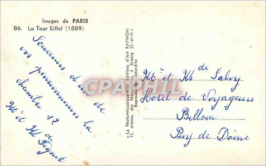 CPM Images de Paris La Tour Eiffel (1889) — Rückseite