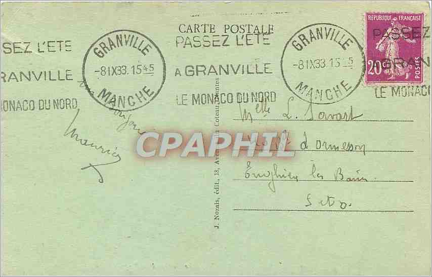 CPA Granville (Manche) Le Casino et la Plage — Rückseite