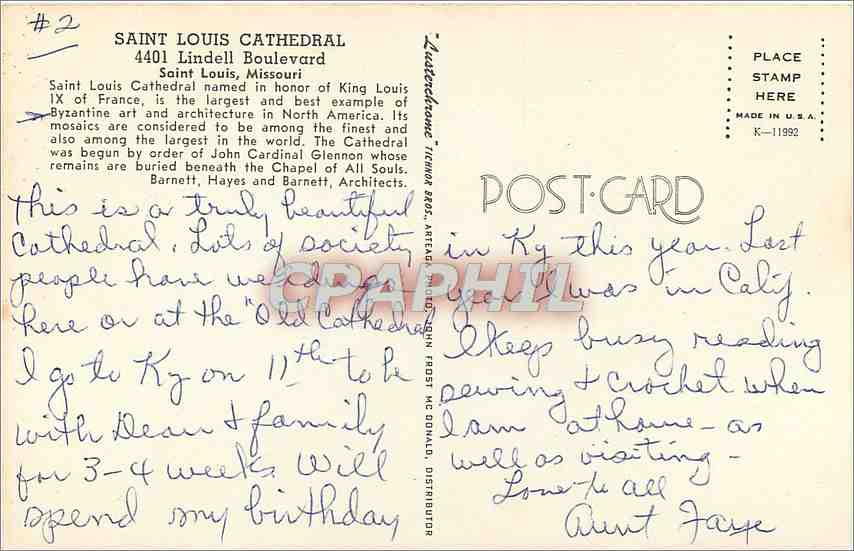 CPM St Louis Cathedrale Lindell Boulevard Saint Louis Missouri — Rückseite