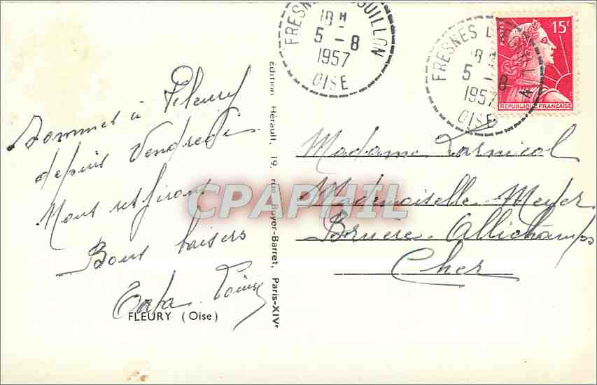 Fleury (Oise) — vista del ayuntamiento, de la carretera, de la tienda de tabaco y de la iglesia — edición Hérald, 19 — Reverso