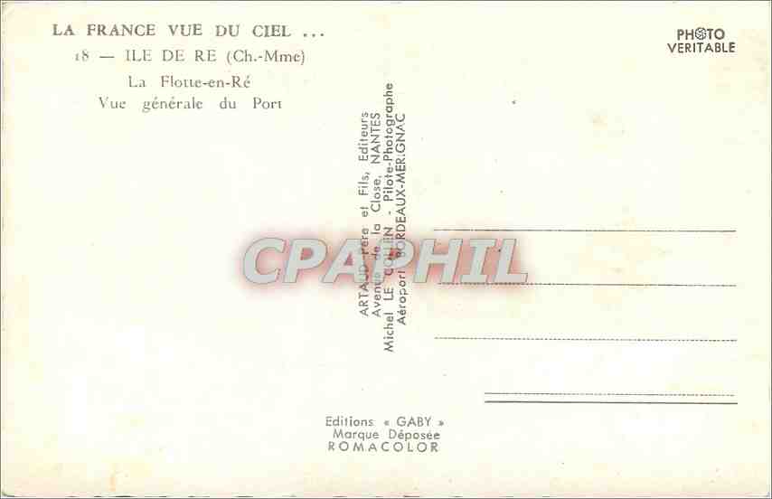 Flotte-en-Ré — Vue générale du Port — Éditeur Gaby, Nantes — Verso