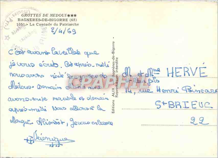 Grottes de Medous — Cascade du Patriarche — Editions Alix, Bagnères-de-Bigorre — Verso