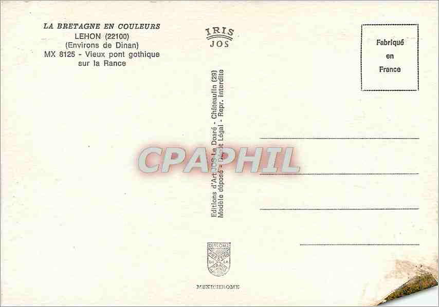 CPM La Bretagne en Couleurs Lehon (Env de Dinan) Vieux pont gothique sur la Rance — Rückseite
