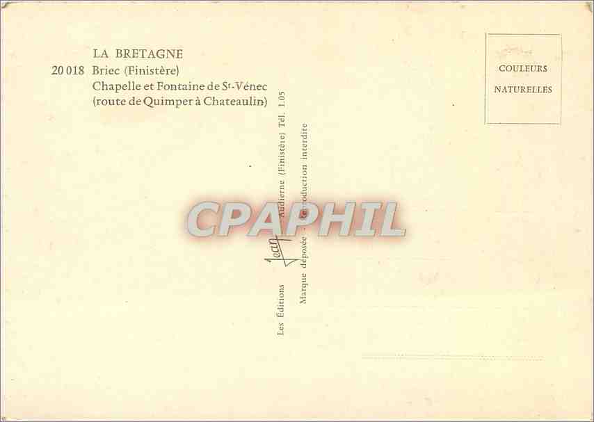 CPM La Bretagne Briec (Finistere) Chapelle et Fontaine de St Venec (Route de Quimper a Chateaulin — Rückseite