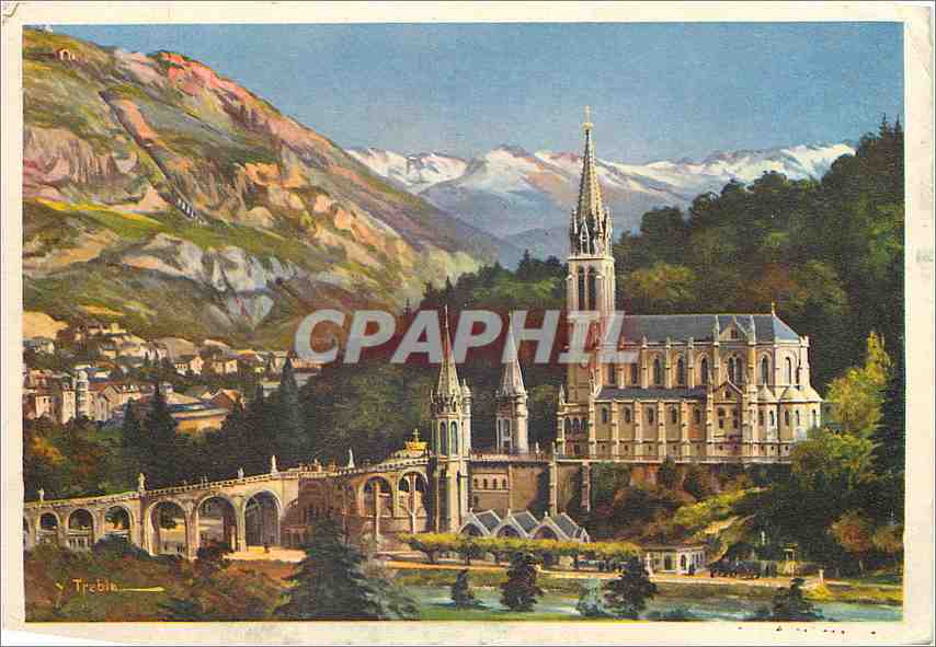 CPM Lourdes La Basilique et les Pyrenees
