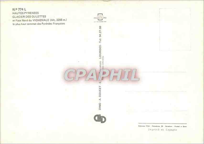 Le Vignemale — Glacier des Oulettes et Face Nord du Vignemale (Alt. 3298 m.) — Éditeur FISA, Barcelone — Reverso