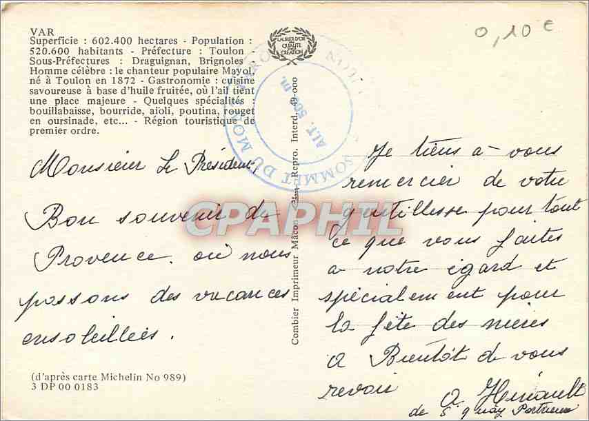 CPM Var Superficie 602 400 ha Populaiton 520 600 habitants Prefecture Toulon — Rückseite