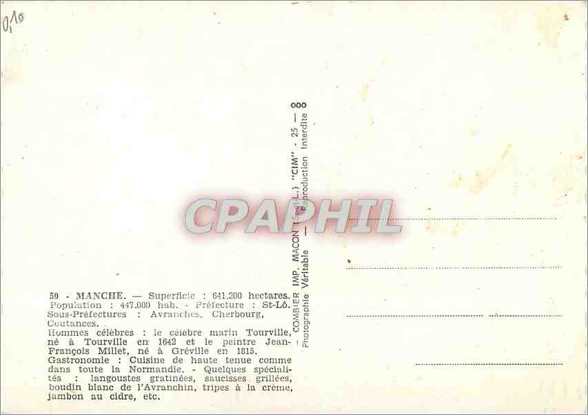 CPM Manche Superficie 641 200 ha Population 447 000 hab — Rückseite