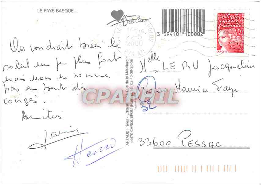 Le Pays Basque — six lieux : La Rhune, Ascain, Sare, Ibarron, St-Pée-sur-Nivelle, St-Jean-Pied-de-Port — éditeur Artaud Frères, 44470 Carquefou — Reverso