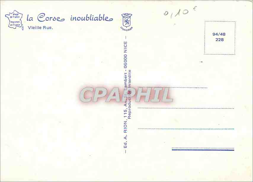 CPM La Corse inoubliable vieille Rue — Rückseite