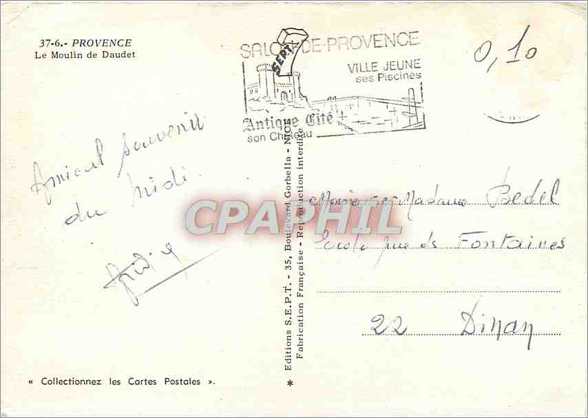 CPM Provence le Moulin de Daudet — Verso