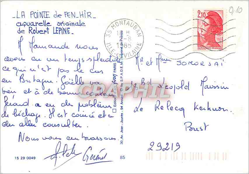 CPM La Pointe de Pen HIR aquarelle originale de Robert Leoine — Rückseite