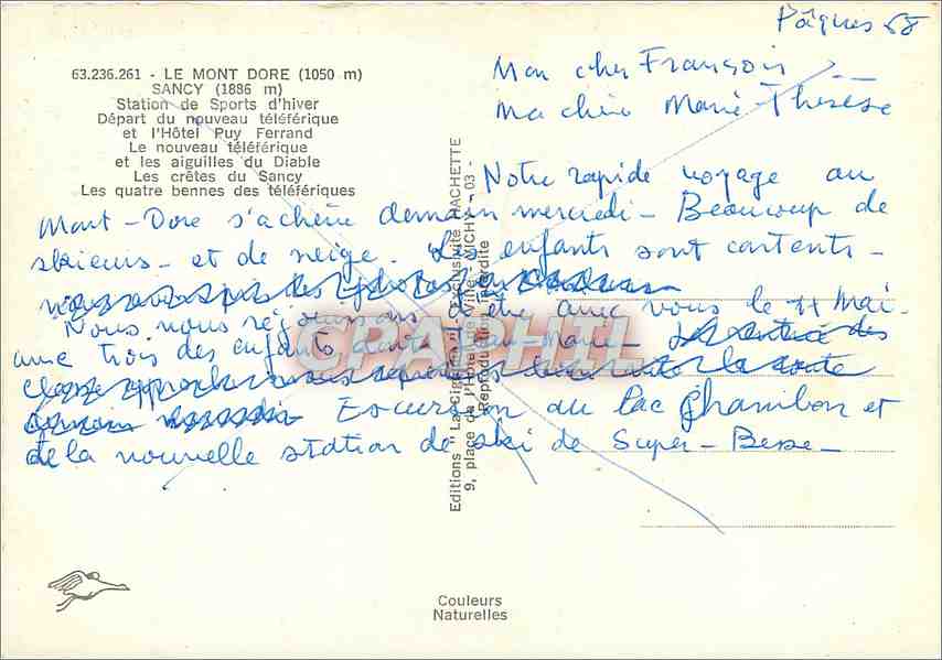 CPM Le Mont Dore (1050 m) Sancy (1886 m) station de Sports d'Hiver Hotel Puy Ferrand Teleferique — Verso