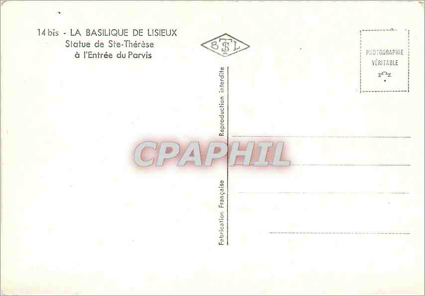CPM La Basilique de Lisieux Statue de Ste Therese a l'Entree du Parvis — Verso