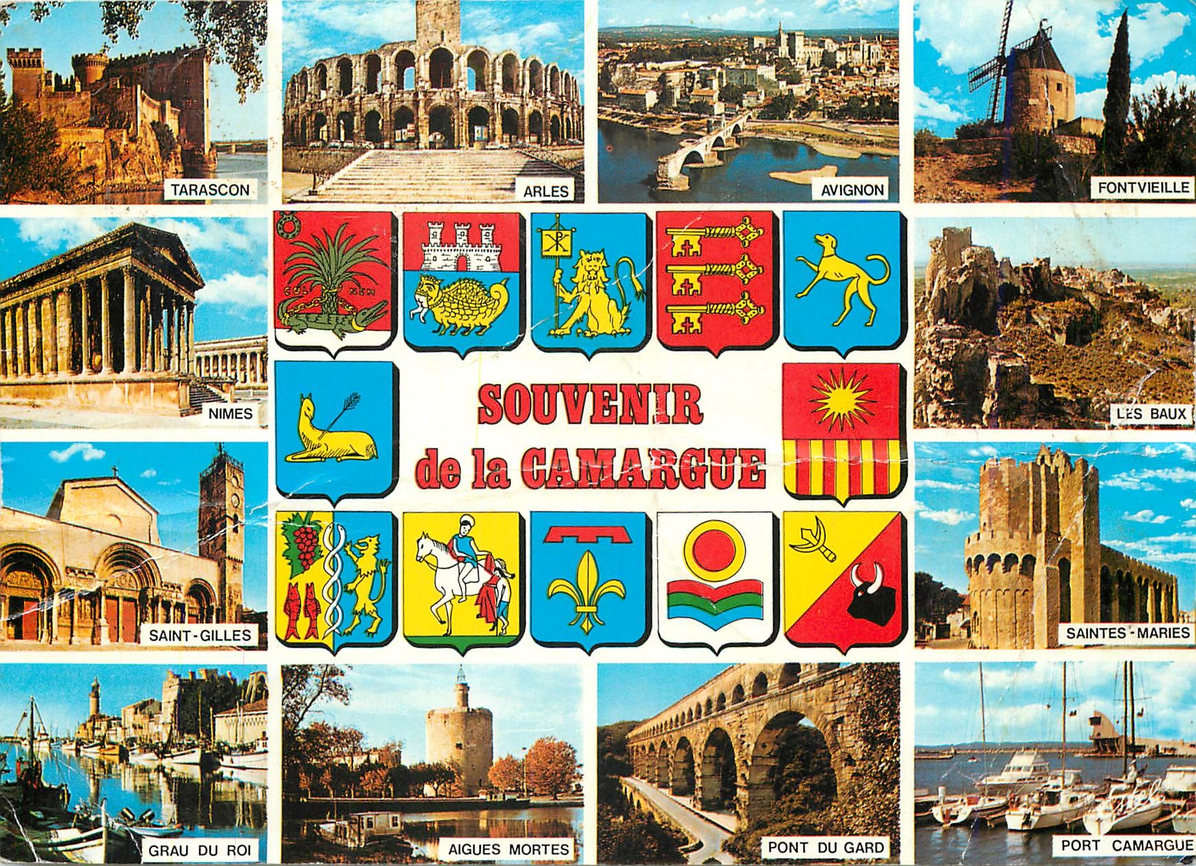 CPM Souvenir de la Camargue Tarascon Arles Avignon Fontvieille Nimes Les Baux