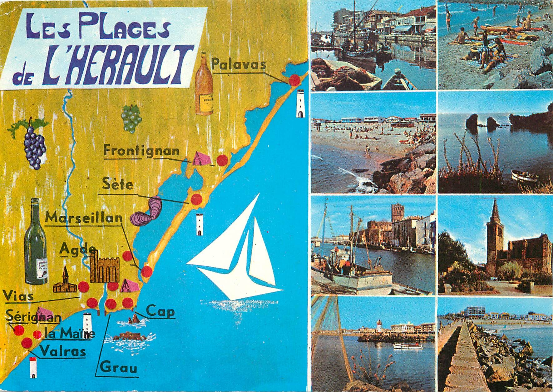 CPM Les Plages de l'Herault Palavos Frontignan Marseillan le Cap D'Agde Palavas