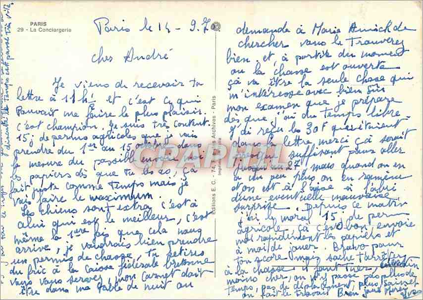 CPM Paris la Conciergerie — Rückseite