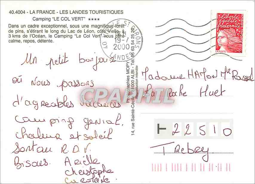 CPM La France les Landes Touristiques Camping le Col Vert — Rückseite
