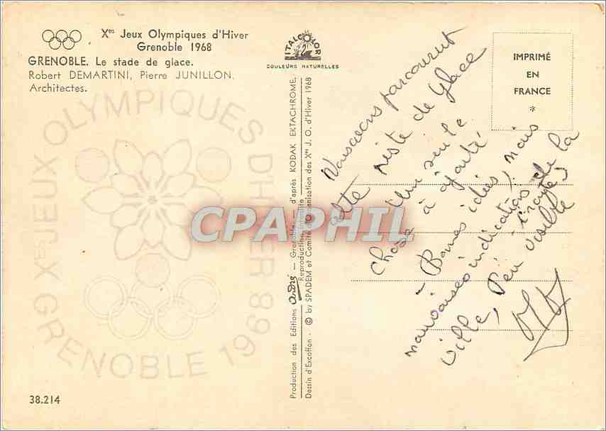 CPM Xe Jeux Olympiques d'Hiver Grenoble 1986 la Stade de glace Jeux Olympiques — Verso