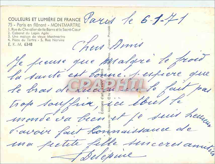 CPM Paris en Flanant Montmartre Rue du Chevalier de la Barre et le Sacre Coeur — Rückseite