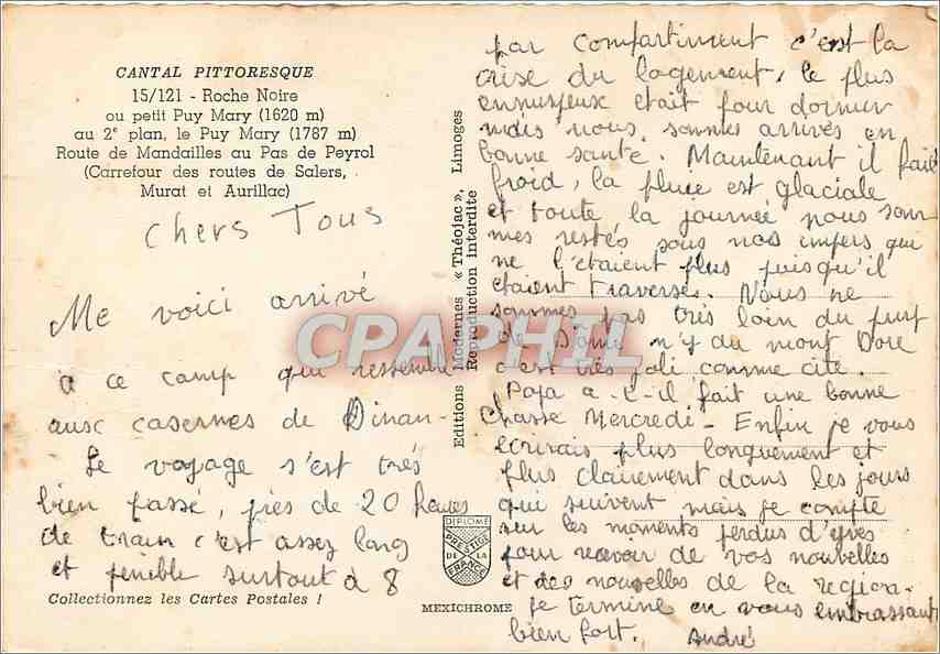 CPM Cantal Pittoresque Rocche Noire ou peti Puy Mary (1620 m) — Rückseite