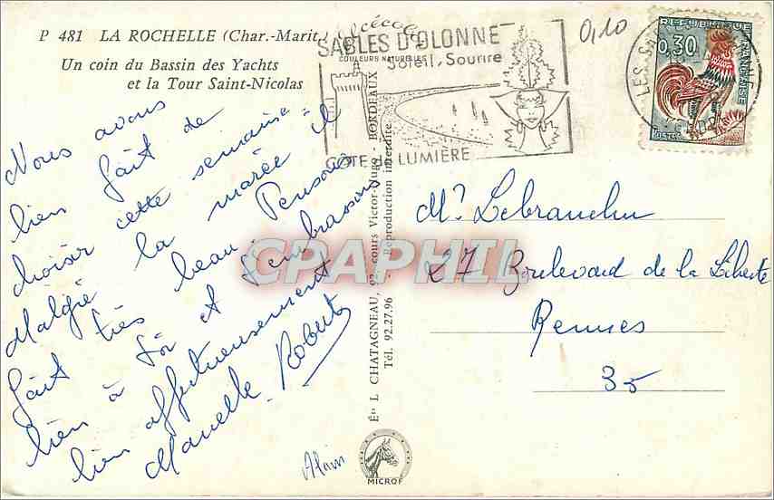 CPM La Rochelle (Ch Mme) Un coin du Bassin des Yachts et la Tour Saint Nicolas Bateaux — Rückseite
