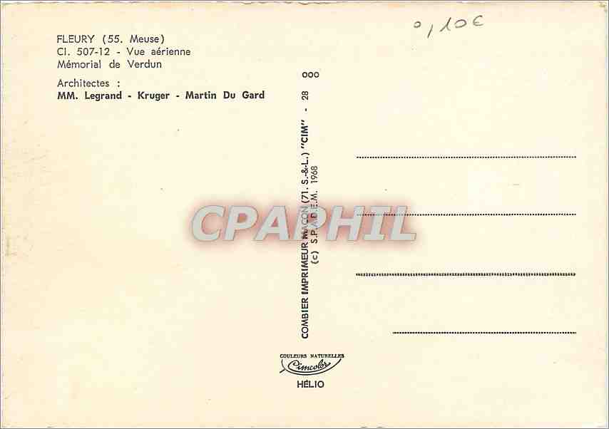 CPM Fleury (Meuse) Vue aerienne Memorial de Verdun Militaria — Back