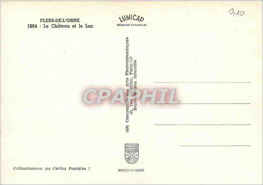 CPM Flers de l'Orne Le chateau et le lac — Verso