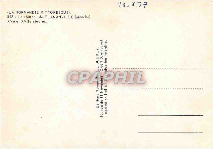 CPM La Normandie Pittoresque le chateau de Flamanville (Manche) XVe et XVIIe s — Rückseite