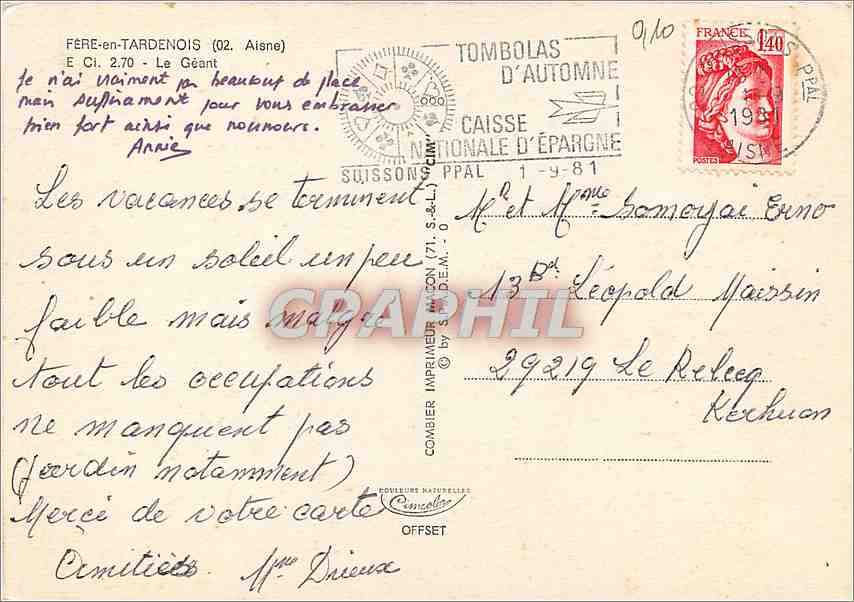CPM Fere en Taedenois (Aisne) Le Geant — Back