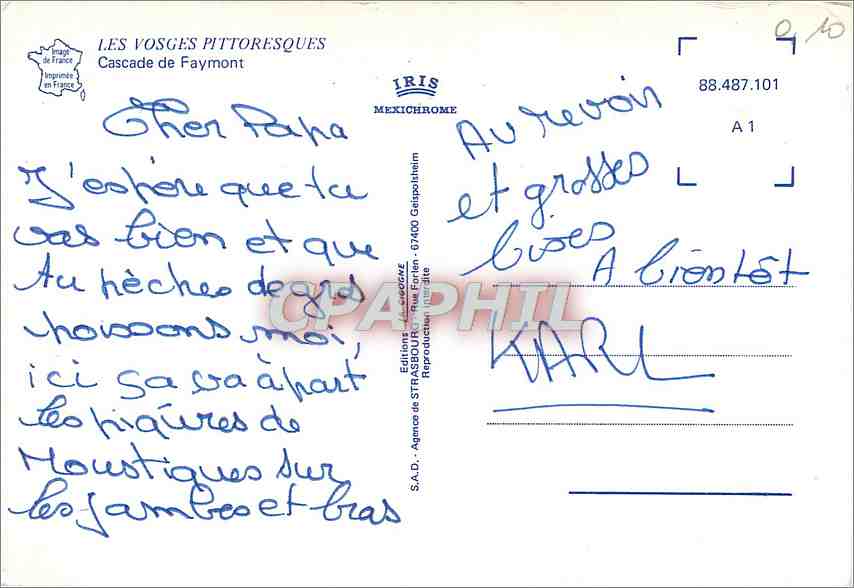 CPM Les Vosges Pittoresques Cascade de Faymont — Verso