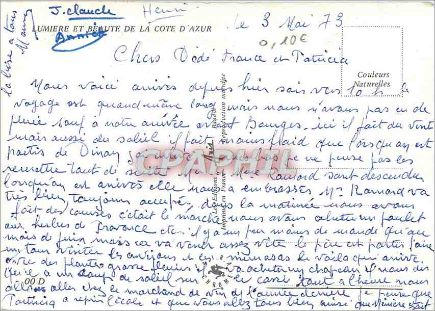 CPM Lumiere et Beaute de la Cote d'Azur — Verso